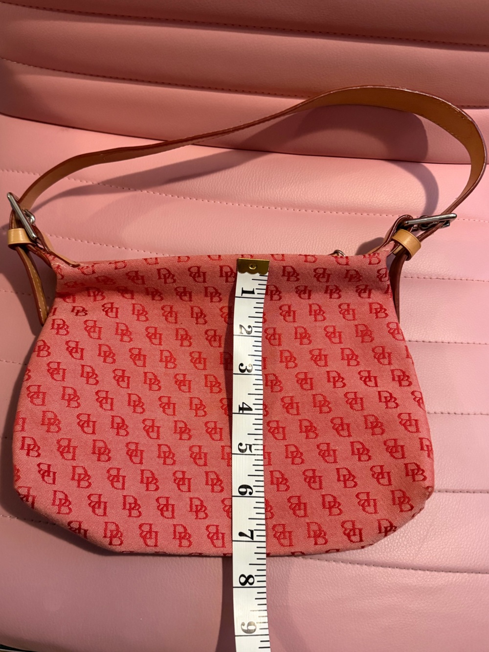 Dooney & Bourke Red Patterned Shoulder Bag with Tan Strap - Picture 7 of 7